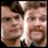Pixelated image of two men on left, bright green background with blue text reading are you superbad !!!! =] in four lines.