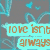 Pixelated image with text overlays and a central anime-style couple kissing, surrounded by heart motifs.
