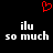 Red pixelated heart symbol above white text reading 'ilu so much' on black background.
