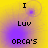 Yellow background with purple gradient spots; black text 'I', 'Luv', 'ORCA'S' arranged vertically; two distinct purple spot patterns visible across observations.