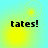 Four identical display 'tates!' text over a cyan-yellow gradient background with pixelated yellow circular patterns