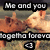 Two pig-like animals stand close together on grass, with text overlays reading "Me and you" and "Togetha foreva" and a heart symbol.