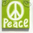 Green square icon with white peace symbol and 'Peace' text, featuring subtle animation changes in leaf details.