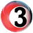 Circular icon with gradient border transitioning from red to blue, containing a large black number three on white background.