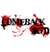 A 2x2 contact sheet of four animated frames from a single AIM buddy icon featuring the band "Comeback Kid" with red and black color schemes, text elements, and a stylized figure.