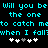 Pixelated cyan text on black background with white and gray heart symbols below, repeating the phrase "Will you be the one to catch me when I fall?" in two mirrored