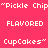 "Pickle Chip" Flavored CupCakes text appears in white pixelated font on alternating pink and orange backgrounds.