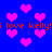Blue background with pink heart shapes and red text repeating 'i love kelly!'.