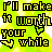 Pixelated text reads "I'll make it worth your while" on a bright yellow-green background with small white speckles, featuring repeated pixel-art arrows pointing down-right.