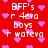 Red background with pink hearts and white pixelated text reading "BFF's r 4eva boys r wateva" in multiple scattered arrangements.