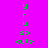 Green pixelated text 'y r u so cute' on a bright pink background with two blue circular gradients.