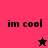 A split-screen animated icon with pink, maroon, and black sections displaying "im cool" text and a star that changes color.