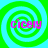 Four identical spiral patterns with alternating green and cyan rings, each containing the text 'cicely' in pink pixelated letters.