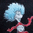 A pixelated animated contact sheet showing two frames of a Dr. Seuss character with light blue hair and red scarf against dark background, next to green text reading "Original Icons .com" on solid green background.