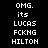 Static pixel art displays repeated text in three on a black background, with white blocky letters forming identical phrases across all sections