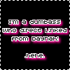 Pixelated text in white and pink on black background with dashed border, showing identical phrases across two