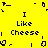 Yellow background with black pixelated text and symbols arranged in a pattern, displaying "I Like Cheese" repeatedly