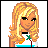 Pixel art contact sheet showing a blonde female character in a beach-themed outfit with text "Beach Babe 2004" on yellow background, arranged in 2x2 grid layout.