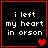 Four black square with red borders display white text reading 'i left my heart in orson' and varying red heart symbols