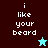 Pixelated text 'i like your beard' on four colored backgrounds with a star icon changing color and position.