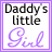 Two side-by-side square images with purple borders display the text "Daddy's little Girl" in black and purple pixelated fonts.