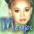 A pixelated image of a person with light hair and red lips, overlaid with blue text reading "MERPL THE BEAUTY" on a green background.