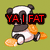 Pixelated panda with orange feet on olive background, text overlays change across frames.