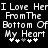 Pixelated text reads "I Love Her From The Bottom Of My Heart" with heart symbols below, displayed in two identical mirrored sections on a black background.