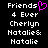 Black background displays white pixelated text listing 'Friends 4 Ever' followed by names 'Cherlyn', 'Natalie', and 'Natalie' with a pink heart symbol replacing the 'o' in 'Friends' on the left side.