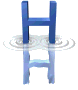 Blue H-shaped figure with water ripple reflection on gray background, animated with alternating reflection states.