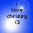 Blue background with white light effects and black text reading 'i love chrisssy <3' in four