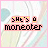 25 identical pixel art icons with pink borders, each displaying 'SHE'S A monster' text over a pastel background with blue and white swirls