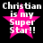Four identical pixelated images of a pink star with white text reading "Christian is my Super Star!!" on black background.