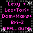 Pixelated text with pink and white characters on black background, arranged in four identical quadrants with decorative borders