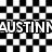 Black-and-white checkered background with bold text reading "AUSTIN will you be my PIMPSTA FRIEND?" in pixelated font.