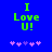 Green text I Love U! on blue background with pink and purple pixel hearts below, animated heart sequence.