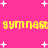 A static image with a bright pink background featuring white star shapes and repeated yellow text.