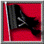 Animated sequence of a black pirate flag with white skull and crossbones on red background, showing motion across frames.