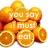 four showing orange citrus fruits with text overlays, each displaying different phrases