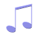 Five blue musical notes with white outlines on a gray background, showing animation frames where the note heads expand and contract.