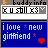 A static buddy info display showing a text input field and two message boxes with pixelated text and symbols on a gray background.