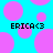 Pixelated blue background with pink circles and black text reading ERICA<3 repeated twice.