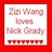 Static pixelated image with red border containing text 'Zed Wang loves Nick Grady' in pinkish-brown tones on white background.