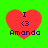 Four identical red heart-shaped icons with purple text "I <3 Amanda" on a bright green background, arranged in a