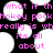 Pixelated pink text on black background with white circular shapes, displaying repeated phrases and partial words.