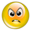 Four yellow circular icons with angry expressions, each showing distinct mouth positions and eye shapes