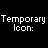 Black background with white pixelated text reading 'Temporary Icon:' in four locations and a gray rectangle at bottom right.
