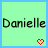 light green squares with black text "Danielle" and red pixel hearts, showing animation changes in heart shapes across frames