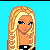 Pixel art contact sheet showing a blonde character in swimwear with red high heels and text reading "Swim Chick" on black background.