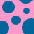 Pink background with scattered blue circles of varying sizes, including one partially cropped circle.